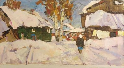 [Большой формат] Кожевников Владимир, "Снежная весна в Костроме", 2019, 65х120, холст, масло. 