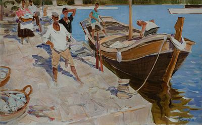 Тютрин Пётр, "Рыбаки", 2011, 50x80 см, холст, масло. 1978 - родился в городе Ленинград. 