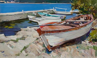 [Большой формат] Тютрин Пётр, "Столив. Лодки", 2011, 60x100, холст, масло. (Работа в холсте). 19 