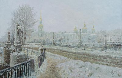 [Большой формат] Семененко Александр. "Зима в Питере" , 2015 г. 65x100. Холст, масло. Родился в 