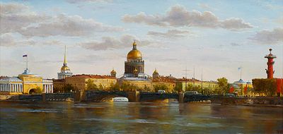 Бартенева Елена. 
"Вид с Невы" 	2011 г., 	30x60см., 	холст, масло. Художница родилась в 1969 