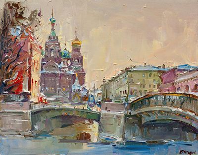 Жуков Владимир. "Питер. Храм Спаса на Крови", 	2012 г., 	47x60 см., 	холст, масло. Жуков 