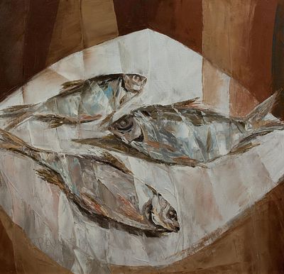 Меркулов Валентин (1957-2022), Лауреат Серебряной Медали МФКД &laquo;Натюрморт &laquo;Таранька&raquo;&raquo; 60х60 см 