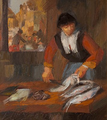 Миловзоров Александр Петрович, Заслуженный художник УССР, &laquo;Рыбная лавка&raquo; 45х40 см, 2009 г. 