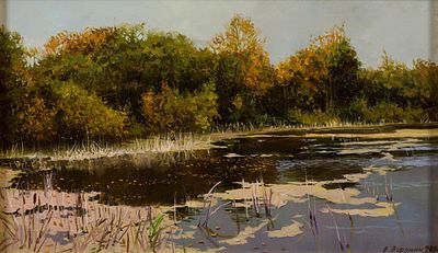 Воронин Валерий "Заросший пруд" 2007 г. 30х50 см, холст, масло. Оформлена в раму. Валерий 