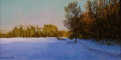 Воронин Валерий "По дороге домой" 2008 г. 30х60 см, холст, масло. Оформлена в раму. Валерий 