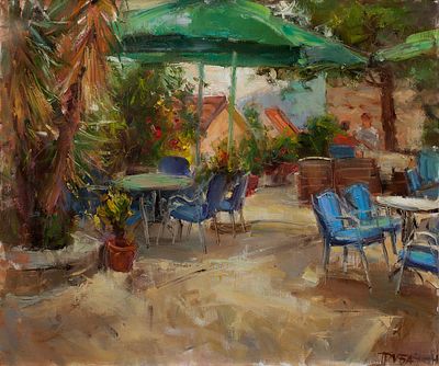 Трубач-Мошникова Нелина "Кафе в старом городе" 50х60 см, холст, масло, 2010 г. Работа в холсте. 