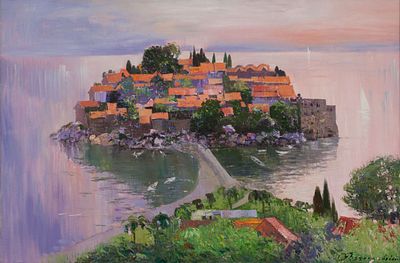 [Большой формат] Вячеславова Любовь "Остров Святого Стефана" 2008 г. 60х90 см, холст, масло. 