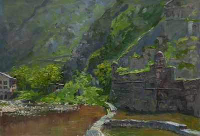 Гололобов Евгений "Старая крепость. Котор" 2008 г. 35х50 см, холст, масло. Оформлена в раму. Евг 