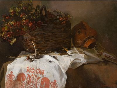 Голубечкова Светлана "Натюрморт с калиной" 52х72 см, двп, масло. Светлана Петровна Голубечкова 