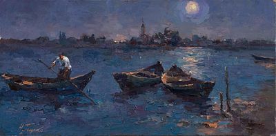 Голушко Николай "Лунная ночь" 2008 г. 40х80 см, холст, масло. Николай Николаевич Голушко - 