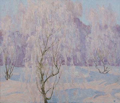 Гринёв Станислав "Иней" 2008 г. 70х80 см, холст, масло. Оформлена в раму. Станислав 