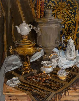 Григорьева Наталия "Самовары" 2006 г. 90х70 см, холст, масло. Наталия Михайловна Григорьева - 