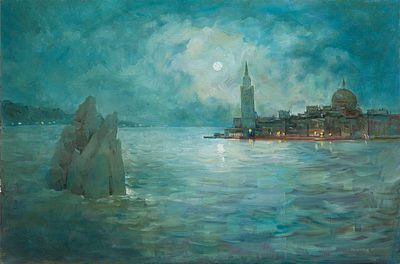 Горшунов Михаил "Лунный пейзаж" 2011 г. 39,5х60 см, холст, картон, масло. Михаил Васильевич 