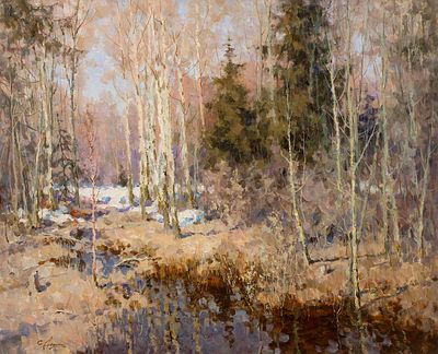 Дёмин Сергей "Апрель" 2011 г. 65х80 см, холст, масло. Сергей Михайлович Дёмин 
Родился в 1946 