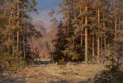 [Большой формат] Дёмин Сергей "Весна в сосновом лесу" 2009 г. 75х110 см, холст, масло. Сергей 