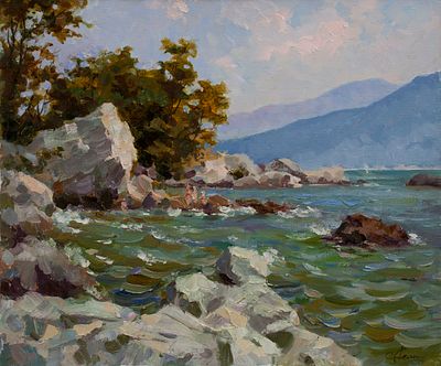 Дёмин Сергей "Камни и море" 2009 г. 50х60 см, холст, масло. Оформлена в раму. Сергей Михайлович 