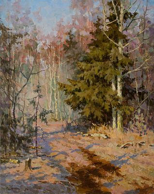 Дёмин Сергей "Апрельское солнце" 2009 г. 75х60 см, холст, масло. Оформлена в раму. Сергей 