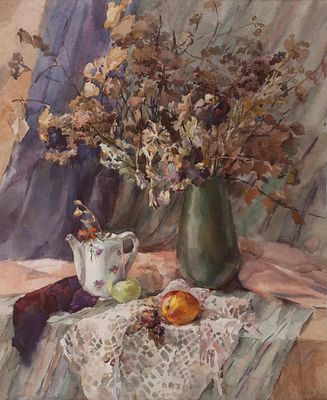 Дубникова Елена Андреевна "Натюрморт" 1995 г. 58х48 см, холст, масло. Елена Андреевна Дубникова 