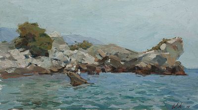 Егоров Евгений "На Чёрном море" 2007 г. 39,5х70 см, холст, масло. Евгений Сергеевич Егоров - 