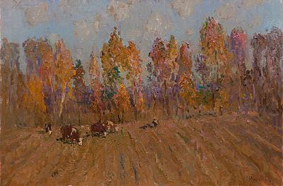 Жаров Дмитрий "Буренки. Осень" 2008 г. 40х60 см, холст, масло. Родился в 1979 г. в г. Пензе. 
В 
