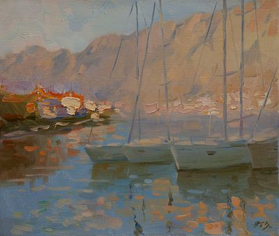 Жигалин-Вишняков Алексей "Солнечный вечер в Черногории" 2010 г. 35х40 см, холст, масло. 