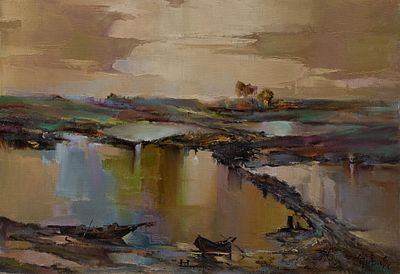 Живогляд Василий "Лодки в плавнях" 2008 г. 42х60 см, холст, масло. Василий Иванович Живогляд - 