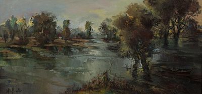 Живогляд Василий "Залив рыбачий" 2005 г. 40х85 см, холст, масло. Василий Иванович Живогляд - 