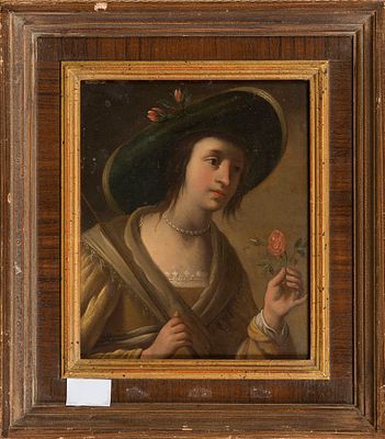 (Экспертное заключение) Аллегорическая композиция:
&laquo;Дама с розой&raquo;
Голландская школа, вторая 