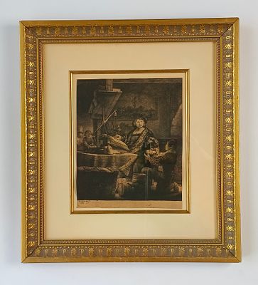 Старинная гравюра по оригиналу гравюры Рембрандта 1639 г. Оформлена. Размеры 24,5 х 20 см 