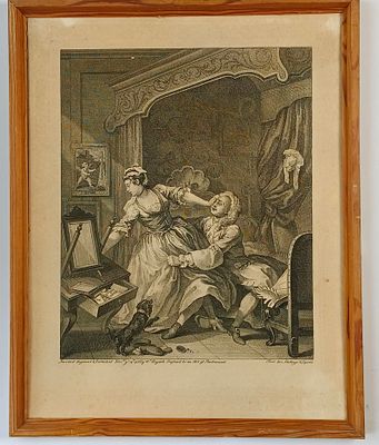 Hogarth William (1697-1764), старинная гравюра "До и после", 18 в. Подпись внизу: создано и 