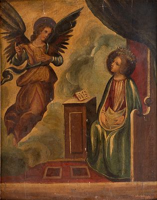 Европейская школа, неизвестный автор "The Annunciation" (&laquo;Благовещение&raquo;) 45.72x38.1см, 17-18 