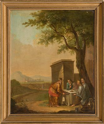 Неизвестный художник &laquo;Авраам принимает Ангелов&raquo;, 40x32, ок. 1700 г., масло на панели. 