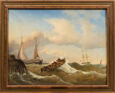 Неизвестный художник. Суда в бурном море. 1844г. Холст, масло. Подпись и дата в нижнем левом 