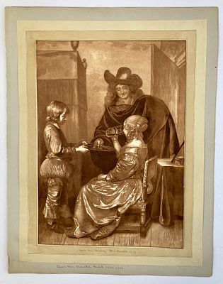 Старинная гравюра "Кавалер с дамой и паж". Выполнил Cornelis Ploos van Amstel (Нидерланды 