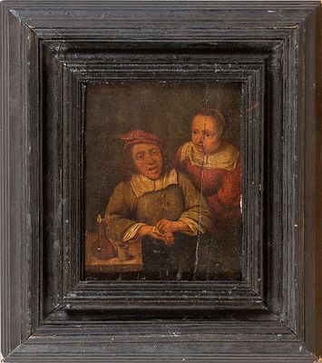 Оригинал картины &laquo;Фигуры в интерьере&raquo;, неизвестный художник. 23x19, 17 в., масло на холсте. 