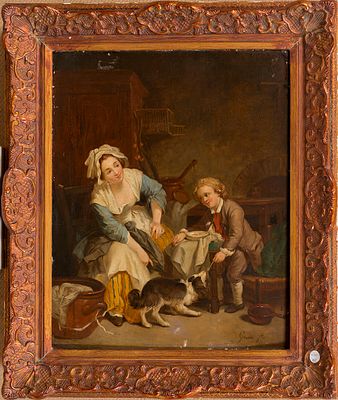 Живописец-последователь Жан-Батиста Греза (1725-1805), 
"Мальчик с собакой", 19 в. 45.5x37 