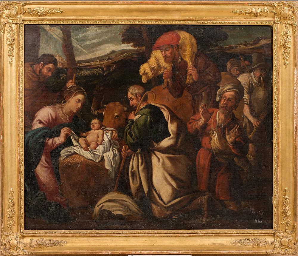 Orrente, Pedro De. Орренте, Педро де (последователь) &laquo;Поклонение пастухов&raquo;, 60x74, масло на 