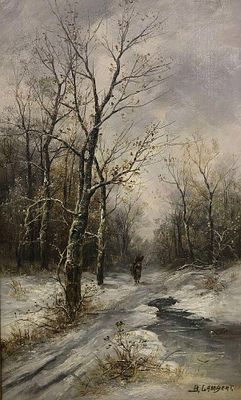 Кауфман, Карл, (псевдоним -Ламберт, Б.) (1843-1902). Зимний пейзаж. Доска, масло. 46х25 см. 