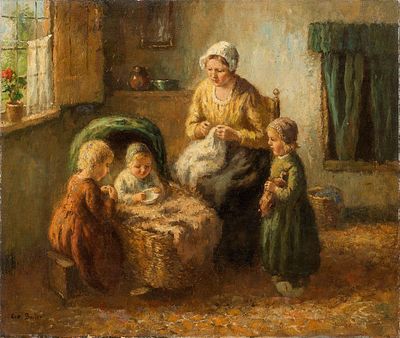 Bouter, Cornelis Wouter. Баутер, Корнелис Вутер (1888-1966), 
Деревенский интерьер, мать за 