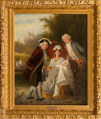 Arlet, J., Арлет, Дж. "Сын и наследник", 19 век, 66x52, х.м. Старинная золочёная рама. Подпись 