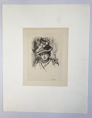 Старинная гравюра. Огюст Ренуар &laquo;Портрет Жанны Бодо (фр. Jeanne Baudot)&raquo;, Париж, 1951 г. Размер 
