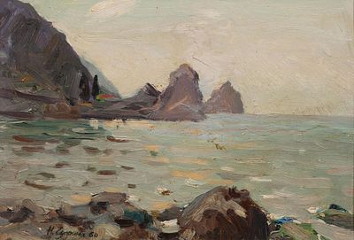 Чуприна Николай Петрович, Заслуженный деятель искусств АР Крым, "Море" 25х37 см, 1960 г. Картон 