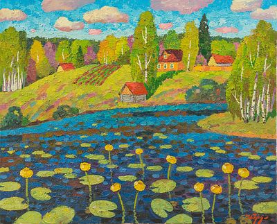 [Большой формат] Бердышев Игорь, Заслуженный художник Европы, "Кувшинки" 77,5 х 97,5 см, 2005 