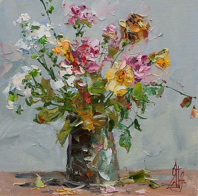 Поздеев Сергей, Заслуженный художник Крыма, "Полевые цветы-1" 30х30 см, 2013 г. Холст, картон 