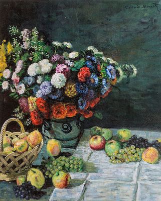 Клод Моне, 
"Натюрморт с цветами и фруктами", 1869, Музей Пола Гетти, Лос Анжелес, США. 