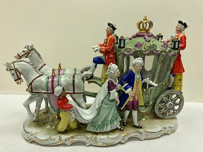 Роскошная фарфоровая многофигурная композиция "Сцена у кареты". Carl Scheidig, Grafenthal. 
