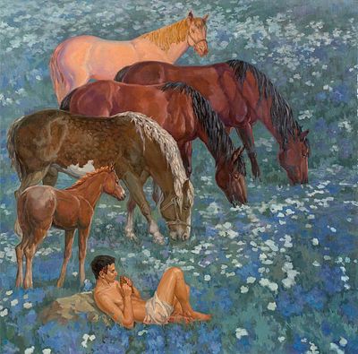 [Большой формат] Жидков Олег. "Греческая идиллия", 	2012г., 	100x100см., 	холст, масло. Окончил 