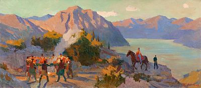 Журавлев Олег "Черногорский танец Оро" 35х90 см, 2013 г. Холст, масло. Работа в холсте. Олег 