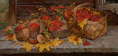 Калинин Михаил Алексеевич "Рябина в сите" 40х80 см, 2011 г. Холст, масло. Михаил Алексеевич 